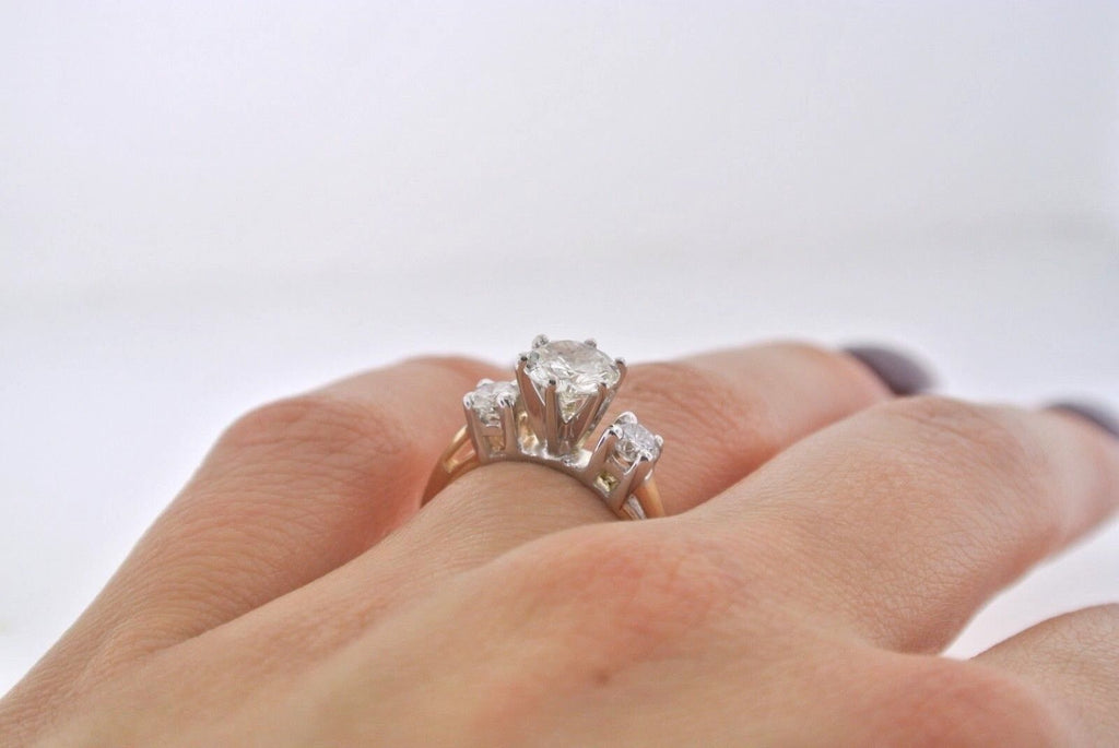 14k Two Tone Gold 1.25 CT Diamond Engagement Ring, 3.6gm, Size 4.75