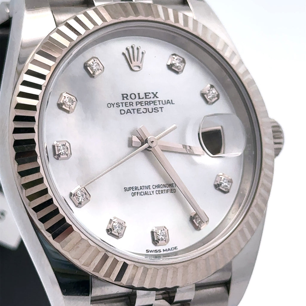 Pre-Owned Rolex Datejust 41mm Stainless Steel Watch 126334 Gold Fluted Bezel