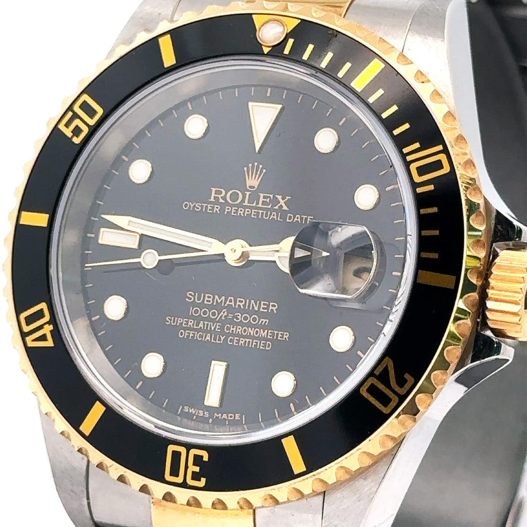 Pre-Owned Rolex Submariner Date 40mm 2 Tone Watch 16613 18k Gold Bezel S104537