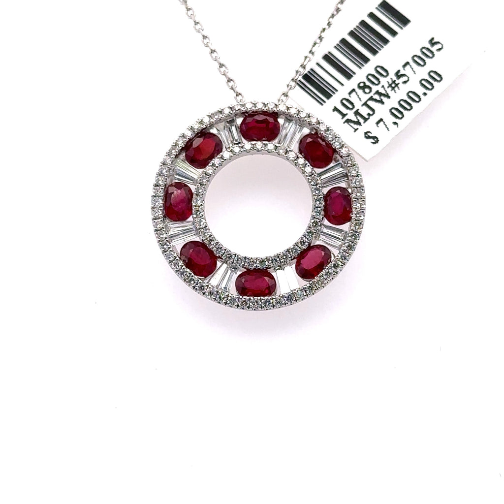 18k White Gold 1.76Ct Diamond & Ruby Circle Pendant 3.8G, S107800