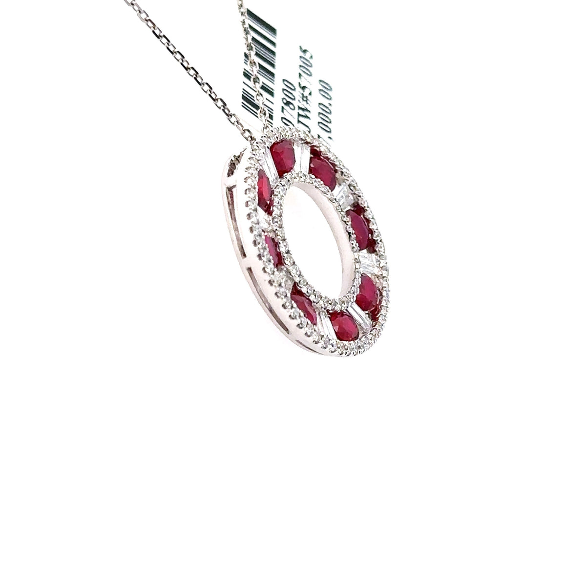 18k White Gold 1.76Ct Diamond & Ruby Circle Pendant 3.8G, S107800