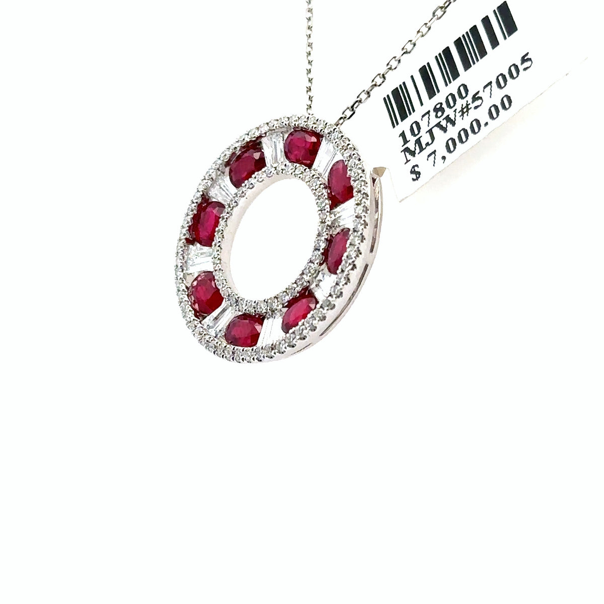 18k White Gold 1.76Ct Diamond & Ruby Circle Pendant 3.8G, S107800
