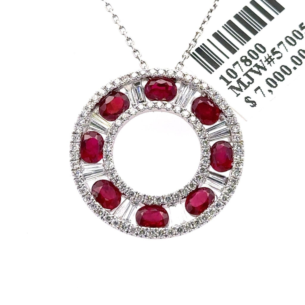 18k White Gold 1.76Ct Diamond & Ruby Circle Pendant 3.8G, S107800