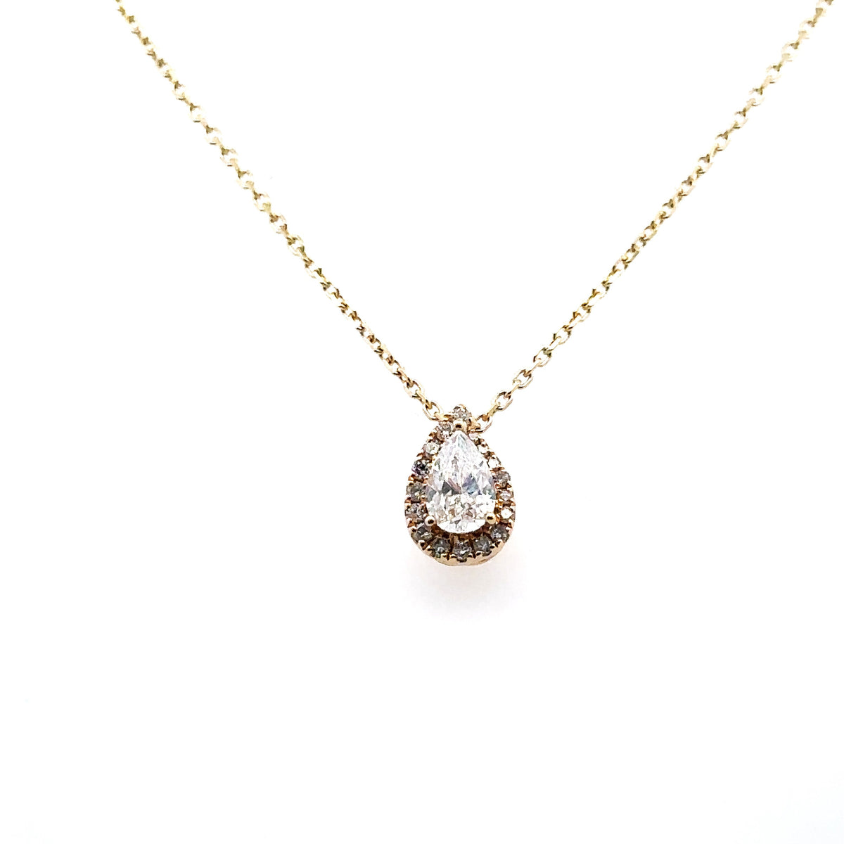 14k Yellow Gold 0.50 CT pear Diamond Bezel Pendant Necklace, 2.6g, S16075