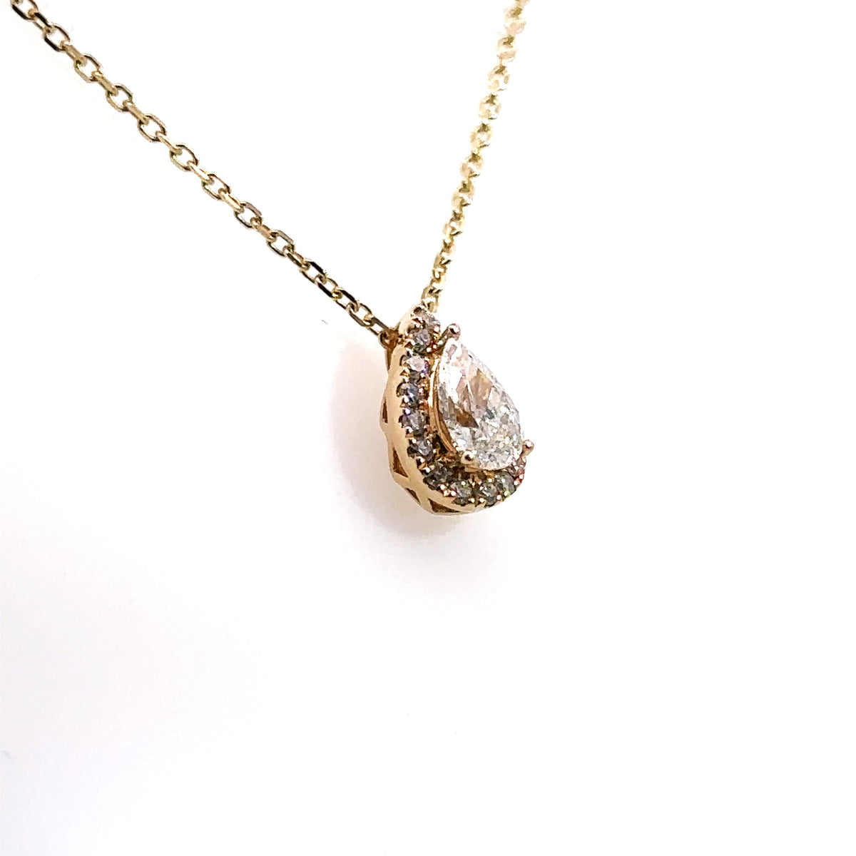 14k Yellow Gold 0.50 CT pear Diamond Bezel Pendant Necklace, 2.6g, S16075