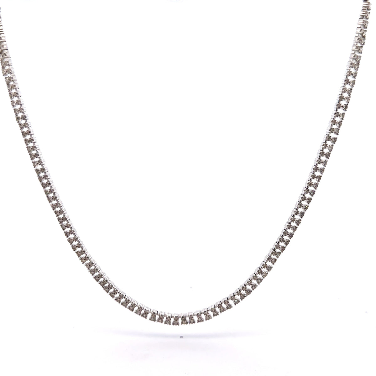 Brilliant Moments 14k White Gold 6.75CT 2 row Diamond Necklace 19.4gm,  S16043