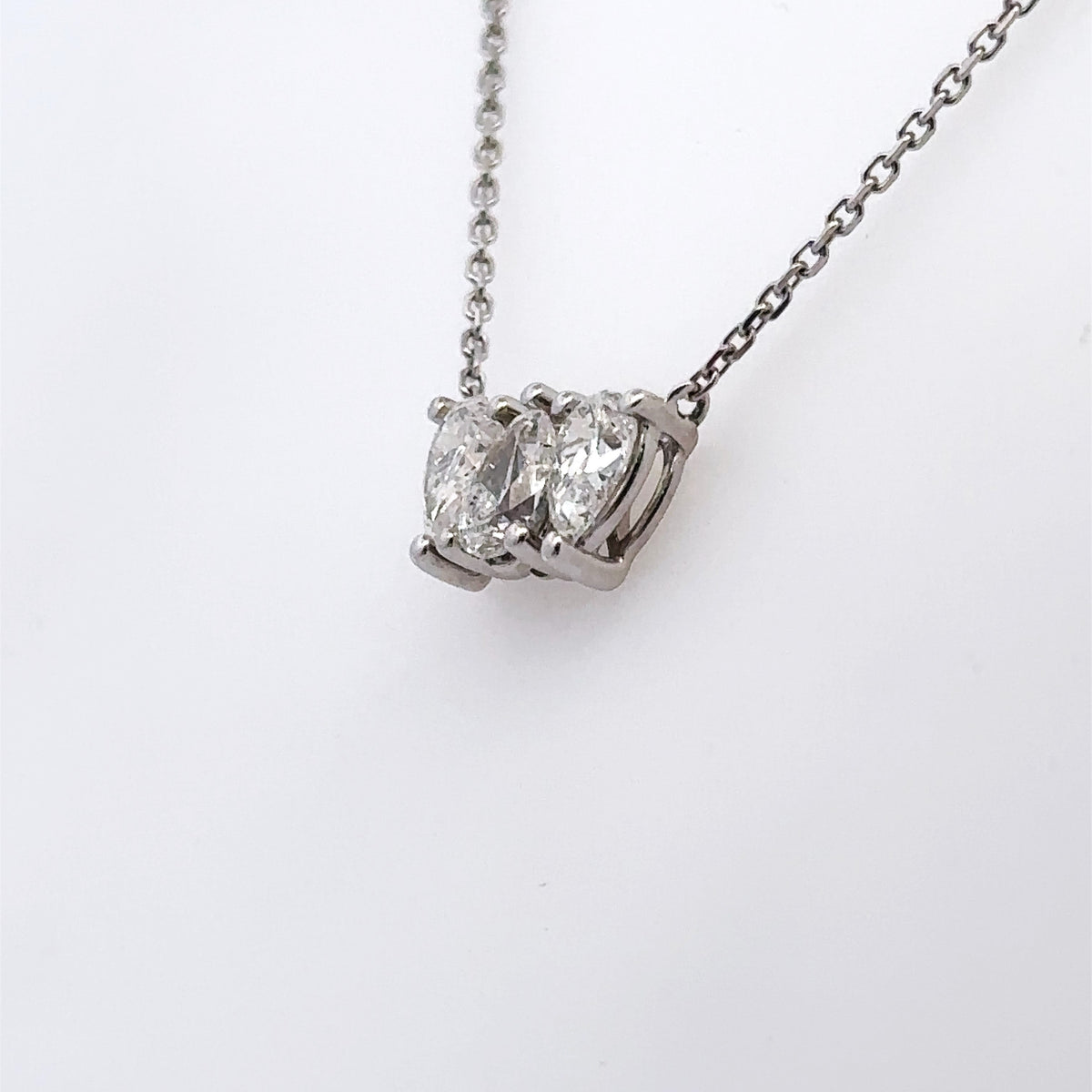 14k White Gold 1.05 CT Tri pear Shape Diamond Pendant Necklace, 2.6g, S16047