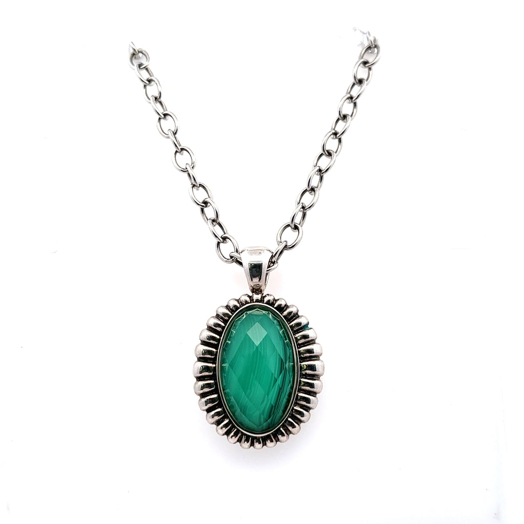 LAGOS Sterling Silver Malachite Pendant Necklace ,17" , 36.2G