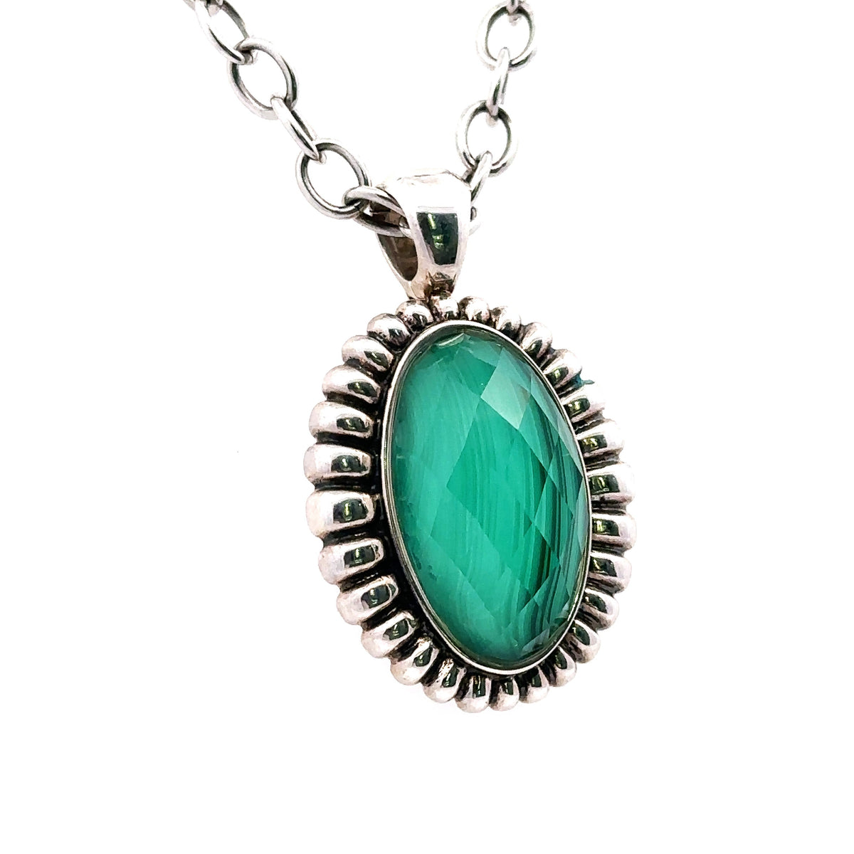 LAGOS Sterling Silver Malachite Pendant Necklace ,17" , 36.2G