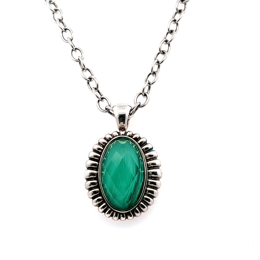 LAGOS Sterling Silver Malachite Pendant Necklace ,17" , 36.2G