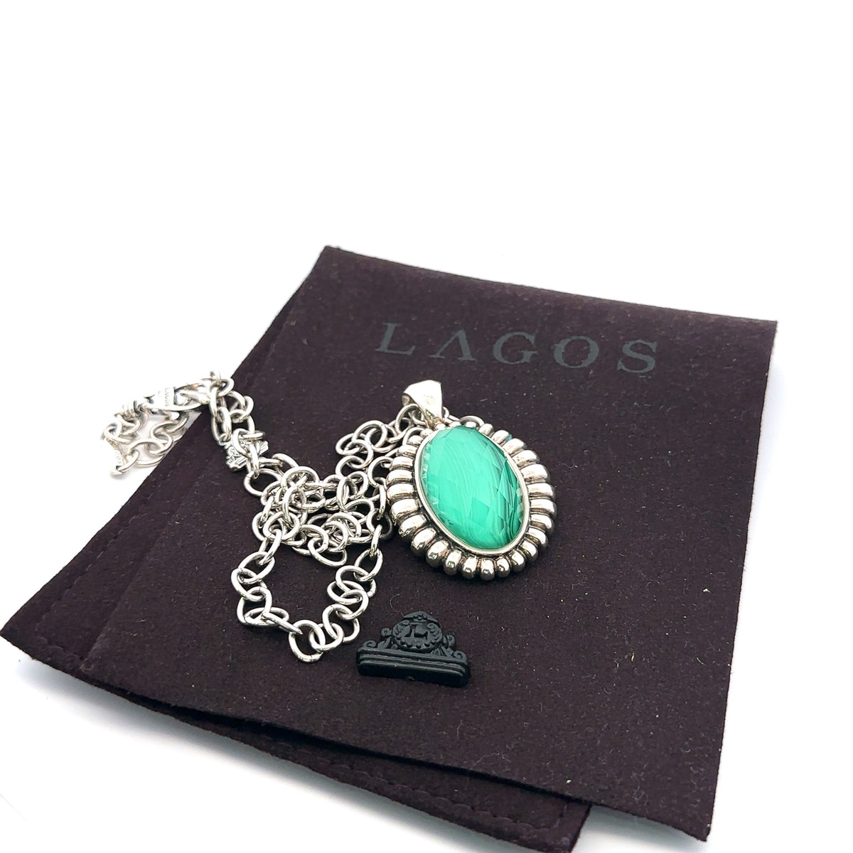 LAGOS Sterling Silver Malachite Pendant Necklace ,17" , 36.2G