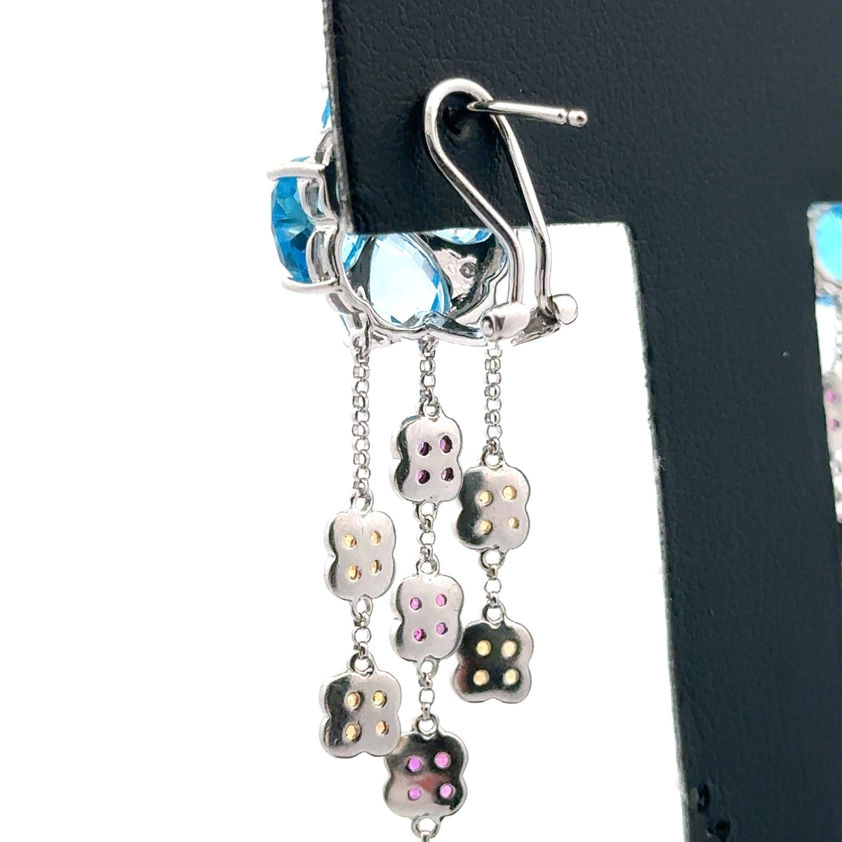 14k White Gold 10.00CT Multi Color Stones Flower dangle Earrings, 11.1gm S101486