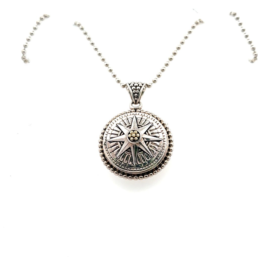 Lagos Signature Caviar Compass Necklace, 36' , Silver 33.7grams