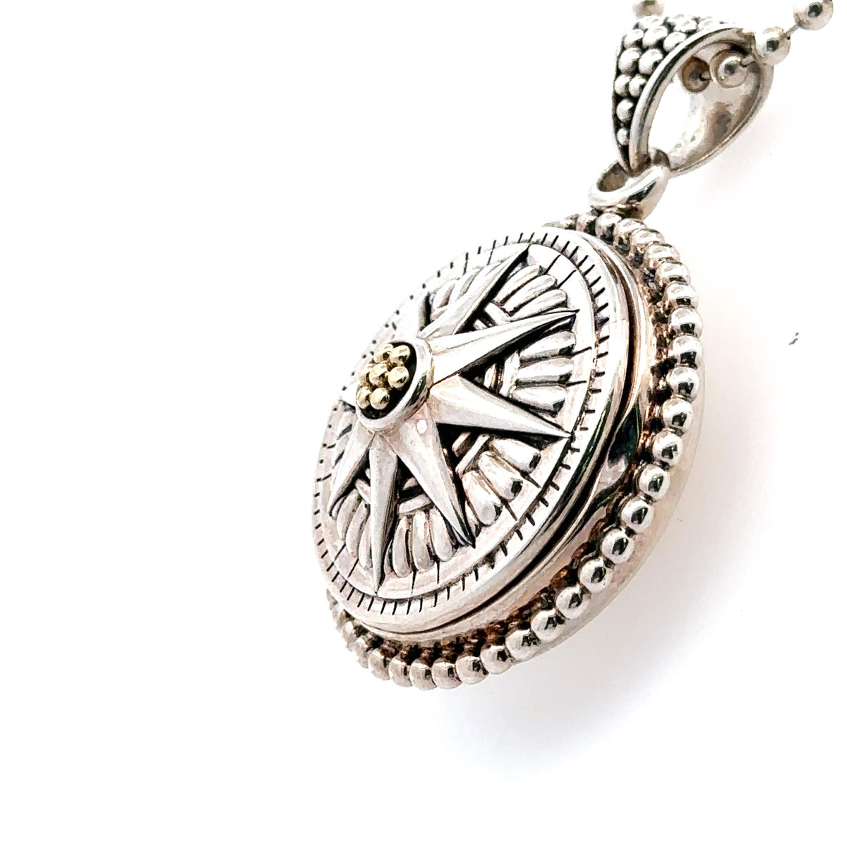 Lagos Signature Caviar Compass Necklace, 36' , Silver 33.7grams