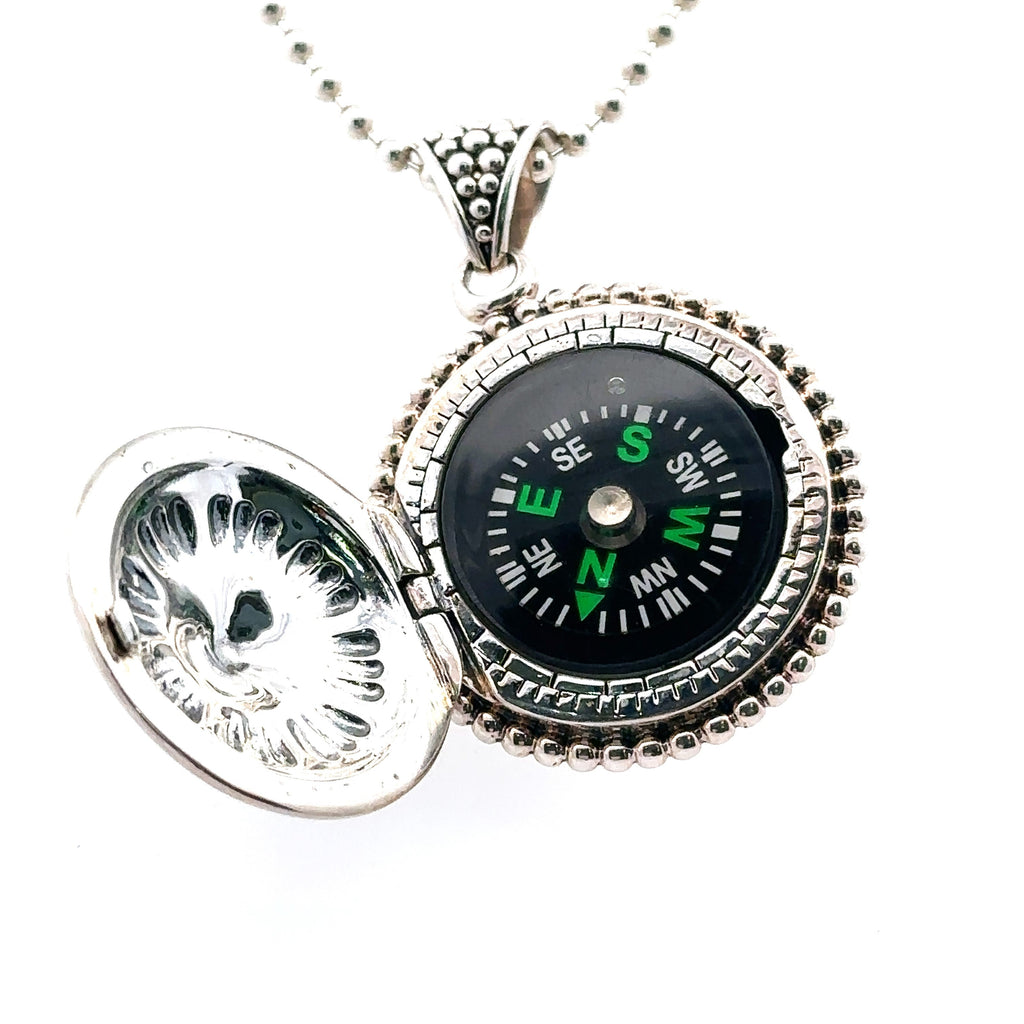 Lagos Signature Caviar Compass Necklace, 36' , Silver 33.7grams