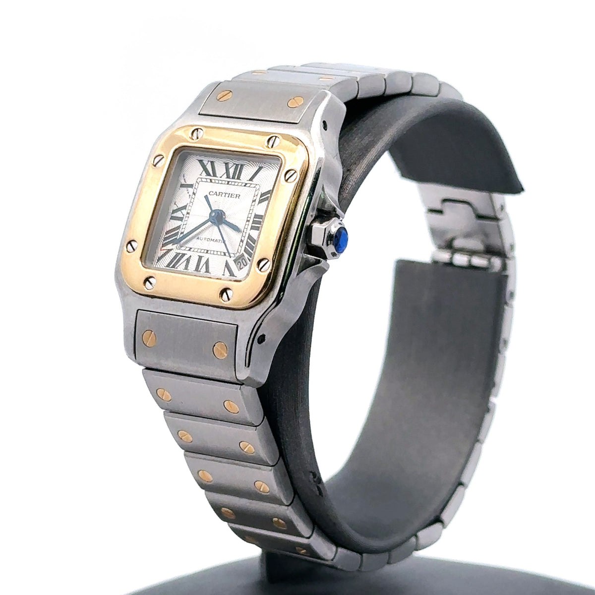 Cartier Santos Galbée 2423 Ss 18k Two Tone Roman Silver Dial Ladies Watch 24mm