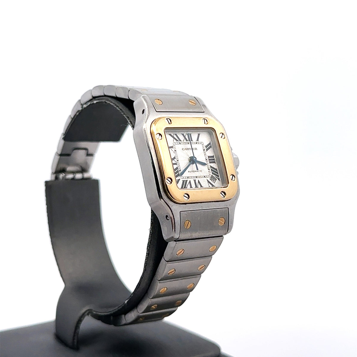 Cartier Santos Galbée 2423 Ss 18k Two Tone Roman Silver Dial Ladies Watch 24mm