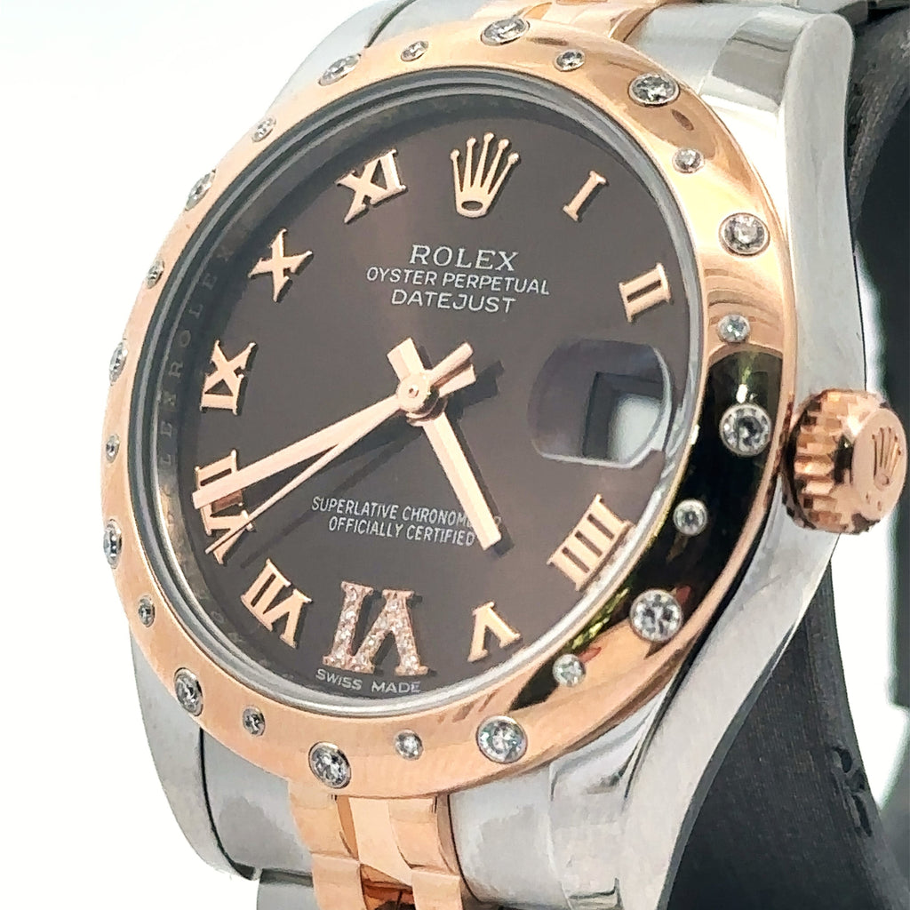 Pre-Owned Rolex Datejust 31mm 2 tone 18k Rose Gold Watch 178341 diamond bezel
