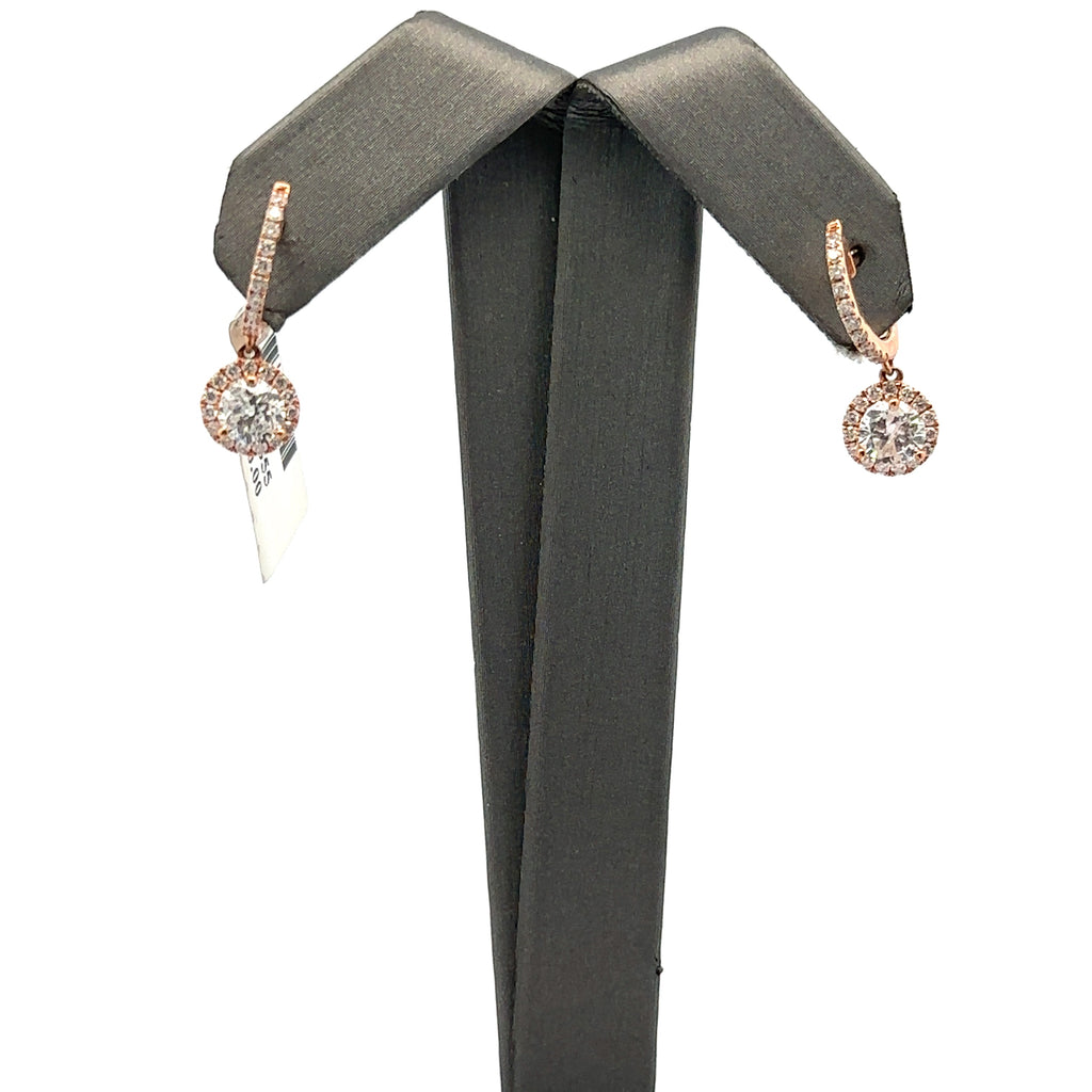 18k Rose Gold 1.75 CT Diamond Drop / Dangle Earrings, 2.8g, S12393