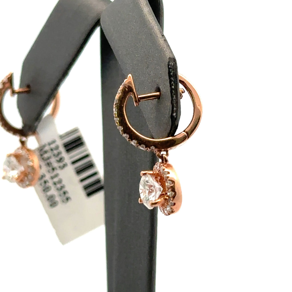 18k Rose Gold 1.75 CT Diamond Drop / Dangle Earrings, 2.8g, S12393