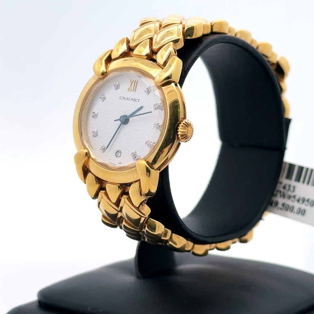 Chaumet Elysees 18k Gold 25mm Quartz Date Watch Mother of pearl Dial preowned