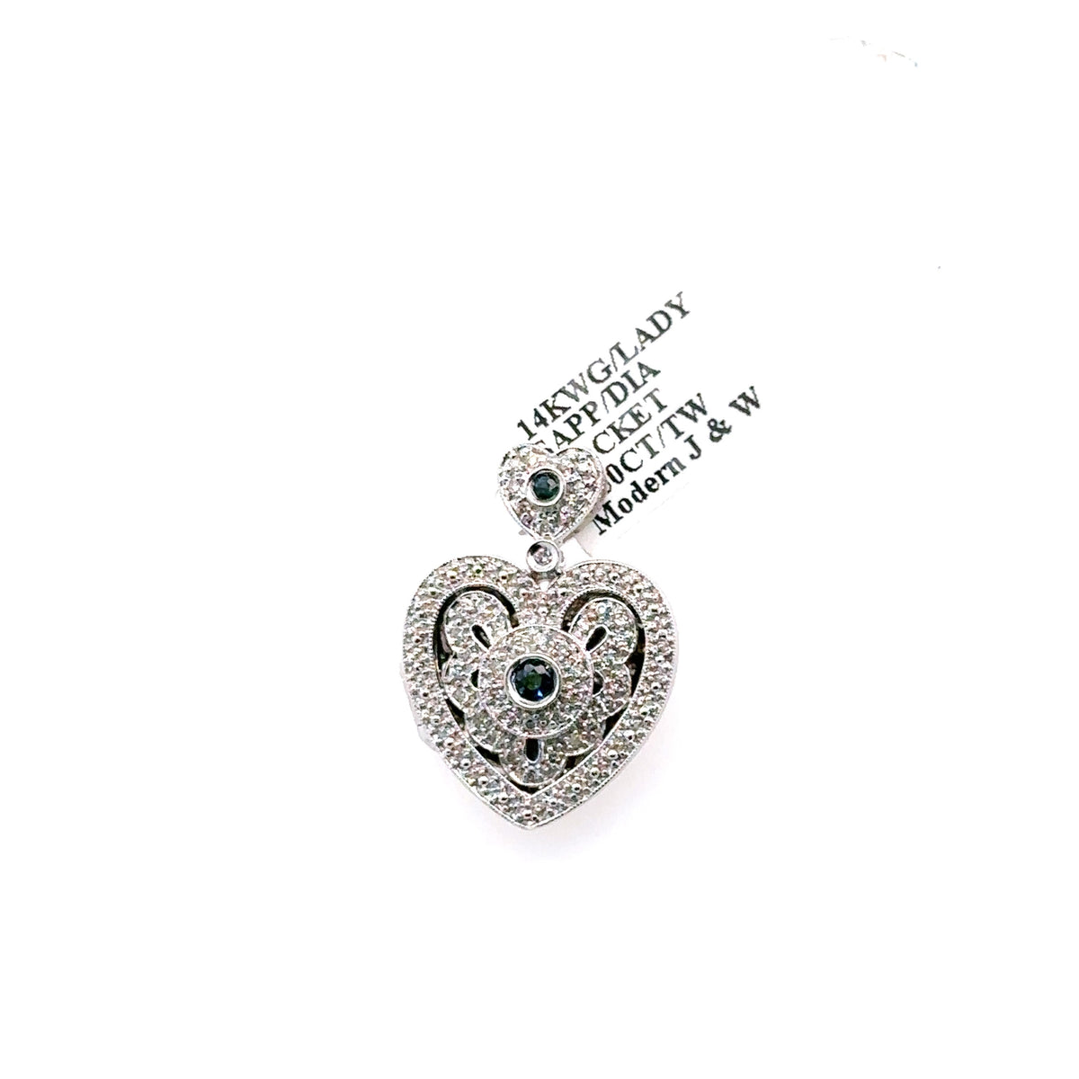 14k White Gold 0.50ct Diamond & Sapphire Ladies heart Shaped Locked