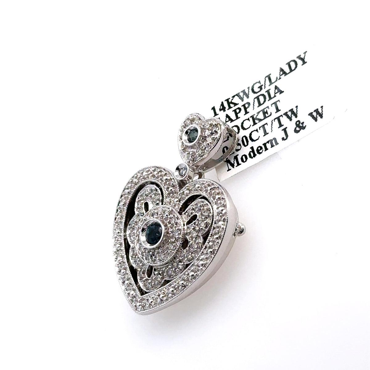 14k White Gold 0.50ct Diamond & Sapphire Ladies heart Shaped Locked