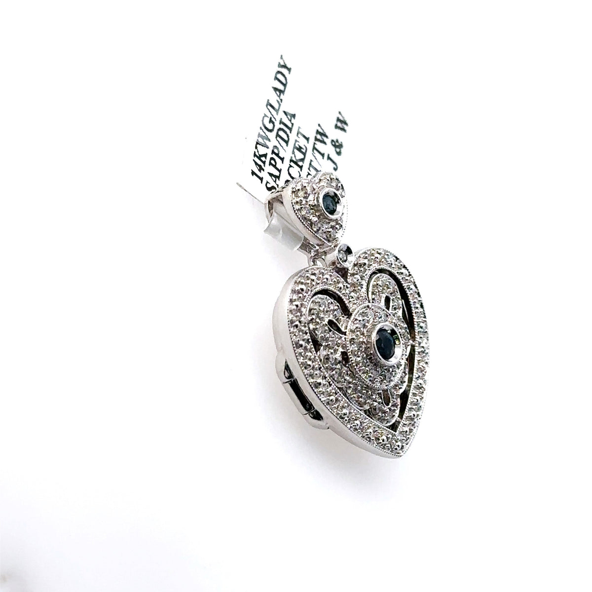 14k White Gold 0.50ct Diamond & Sapphire Ladies heart Shaped Locked