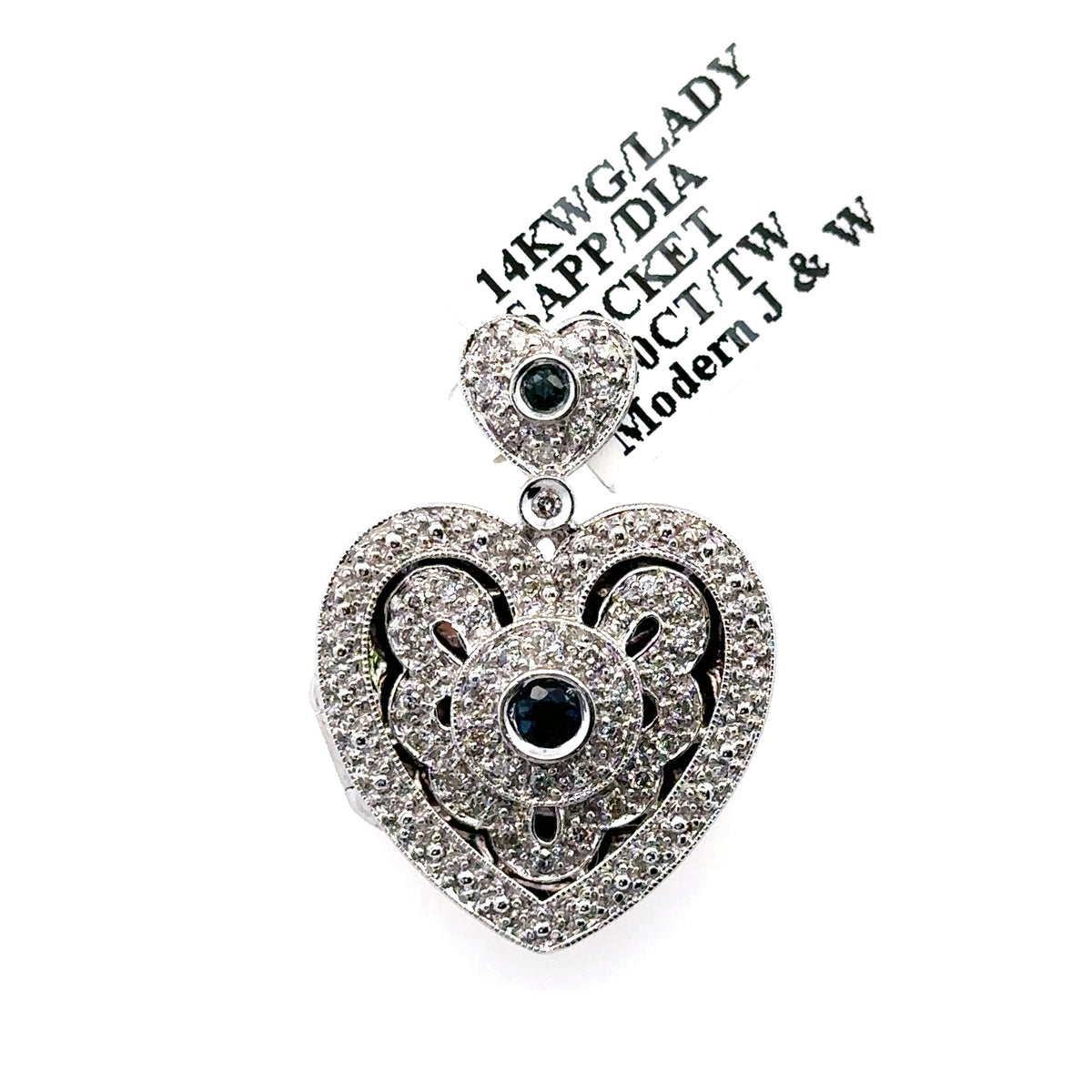 14k White Gold 0.50ct Diamond & Sapphire Ladies heart Shaped Locked