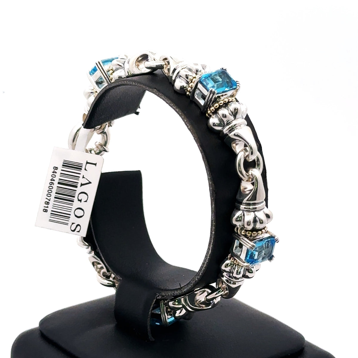 Lagos Glacier Classic Swiss Blue Topaz Bracelet 18k & SIlver, Size Medium
