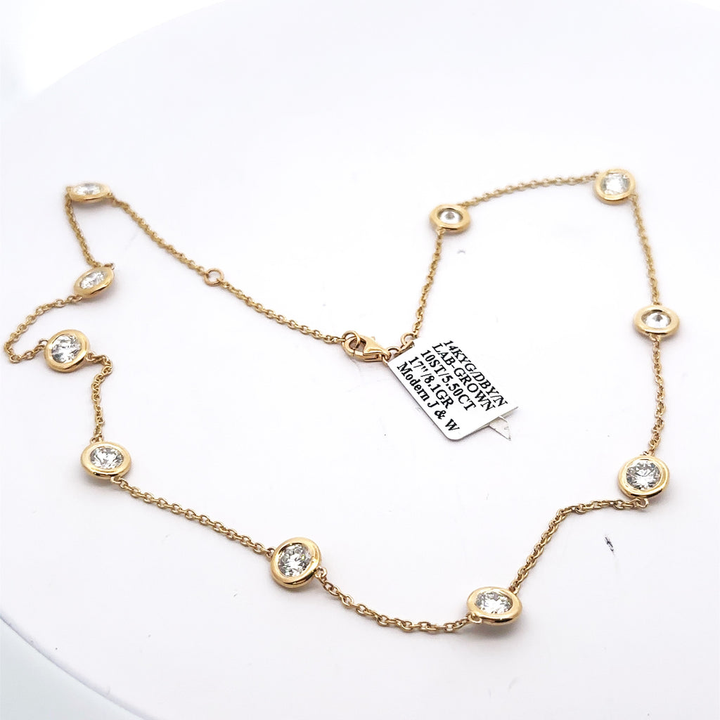 14k Yellow Gold 5.50 CT Lab Diamond By The Yard Necklace, 8.1g, 17", S107965