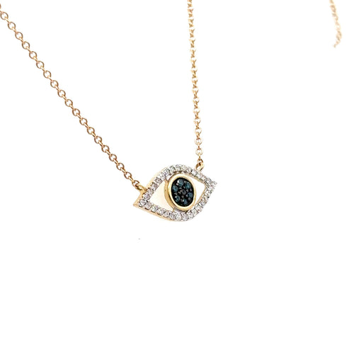 10k Yellow Gold 0.10 CT Diamond Evil Eye Pendant Necklace, 1.8g, S15622