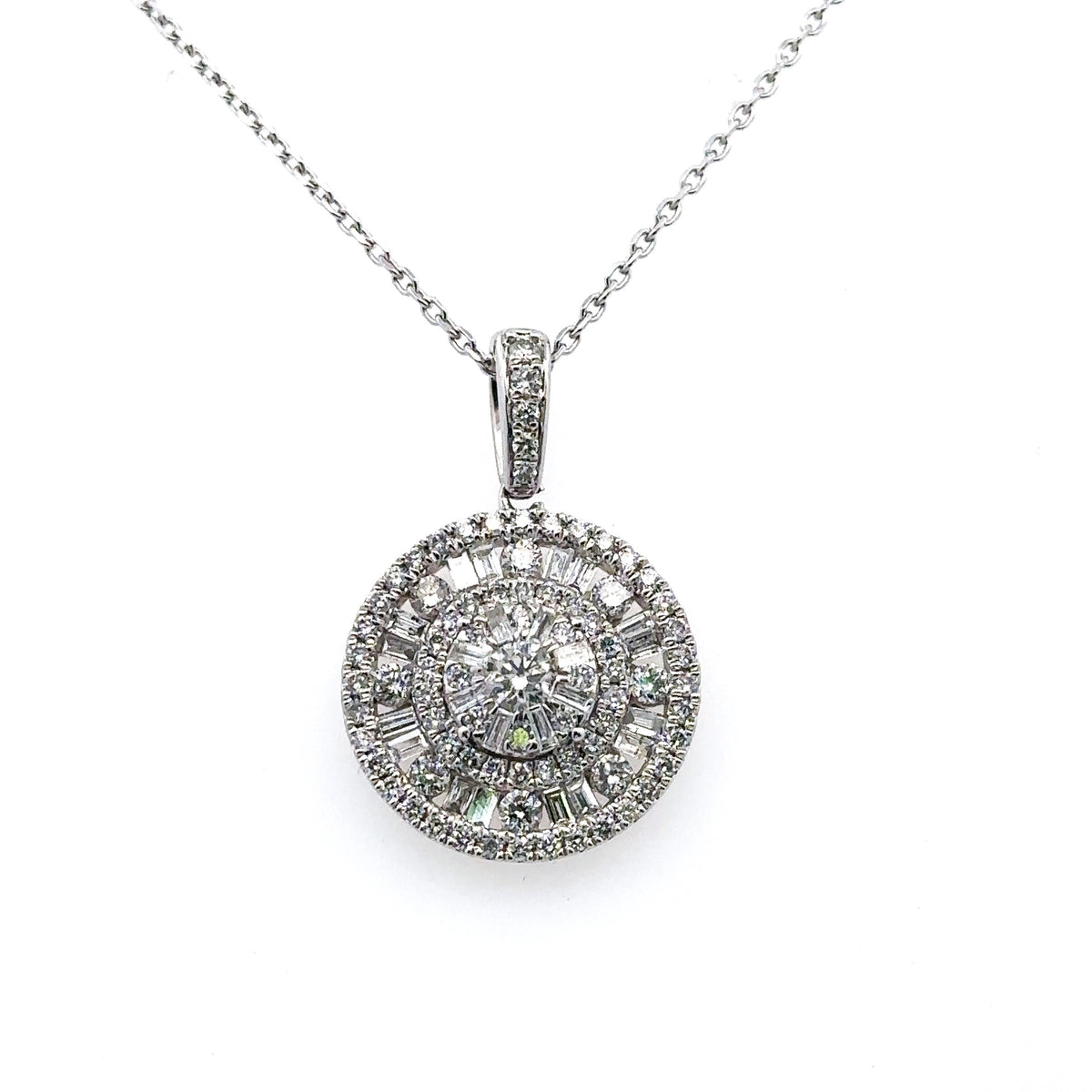 14k White Gold 1.30 Ct Diamond Pendant Necklace, 5.0gm, S16159