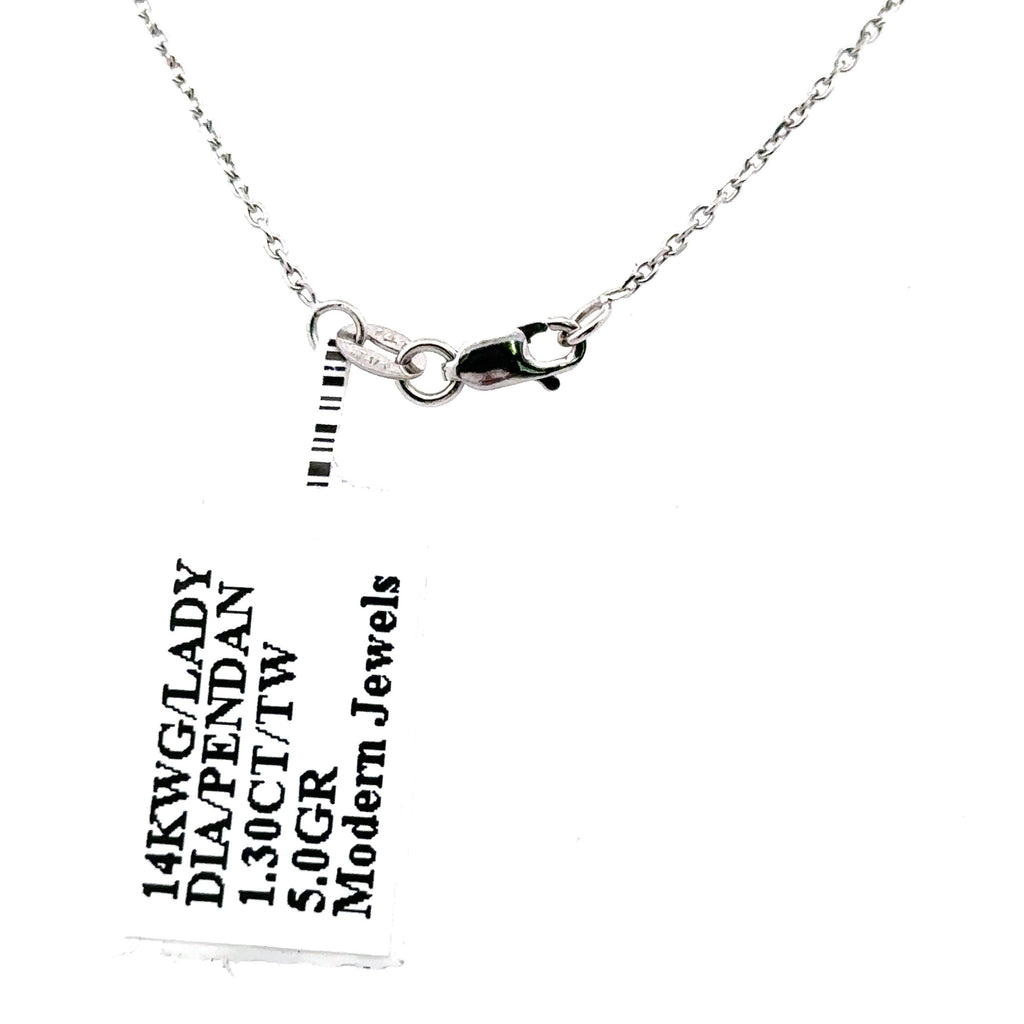 14k White Gold 1.30 Ct Diamond Pendant Necklace, 5.0gm, S16159