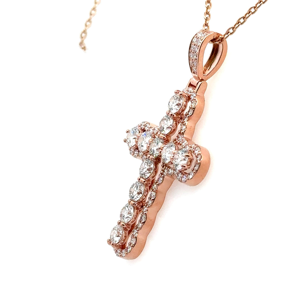 14k Rose Gold 3.00CT Lab Grown Diamond Cross Pendant, 7.6gm S107998