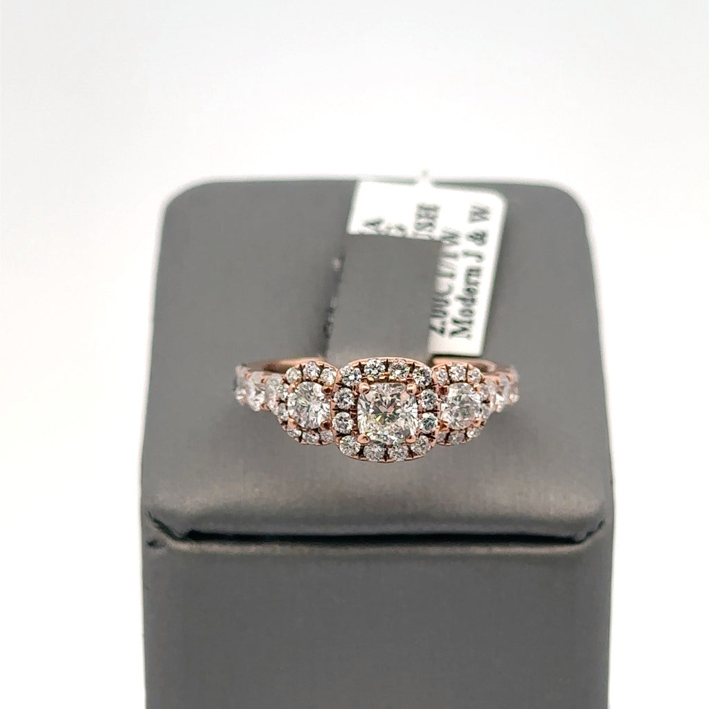 14K Rose Gold 1.85CT Diamond Halo Engagement Ring Set, 4.4G, Size 7, S107673