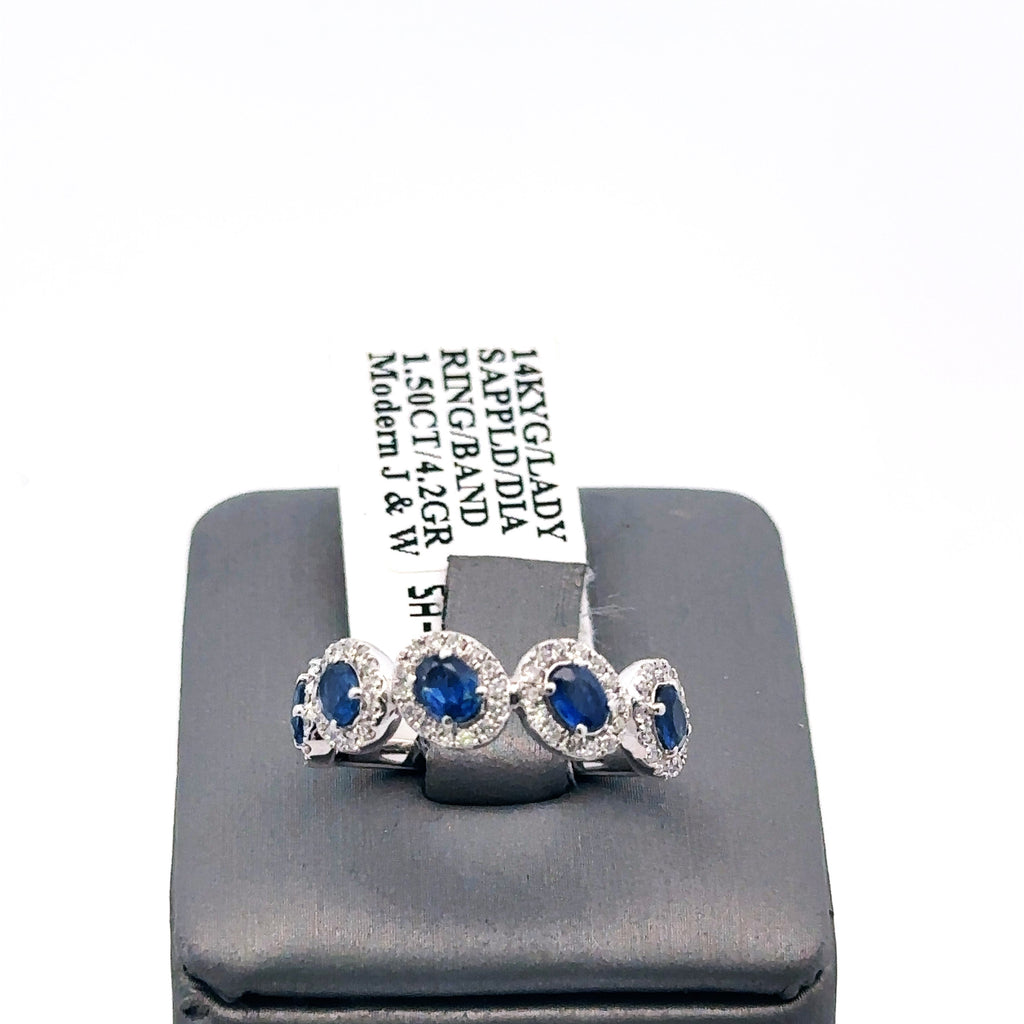 14K White Gold 1.35CT Diamond & Sapphire Band, 4.2gm, Size 7.25, S108034