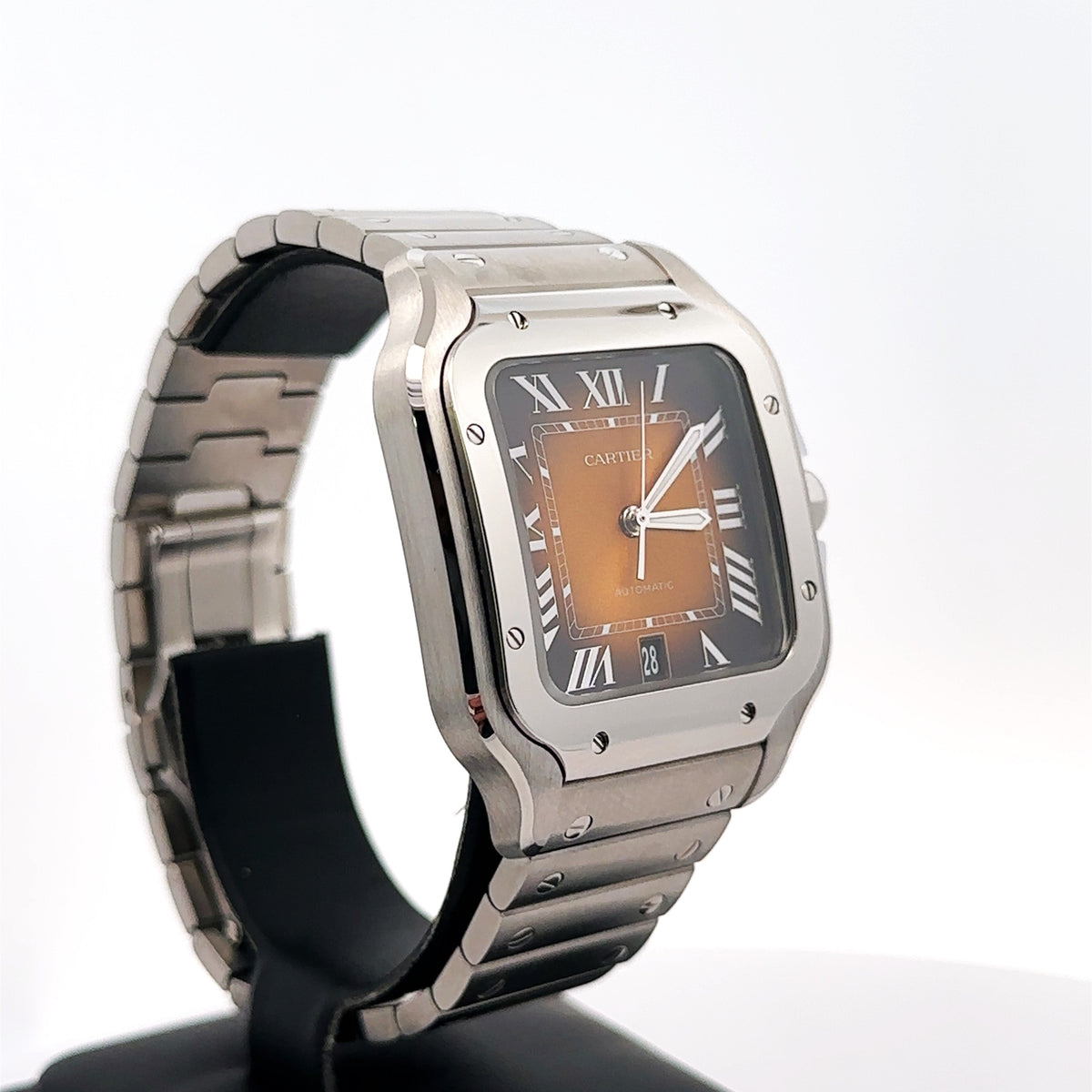 Cartier De Santos Cartier Steel & Brown Dial 39.8mm Large New Watch WSSA0064