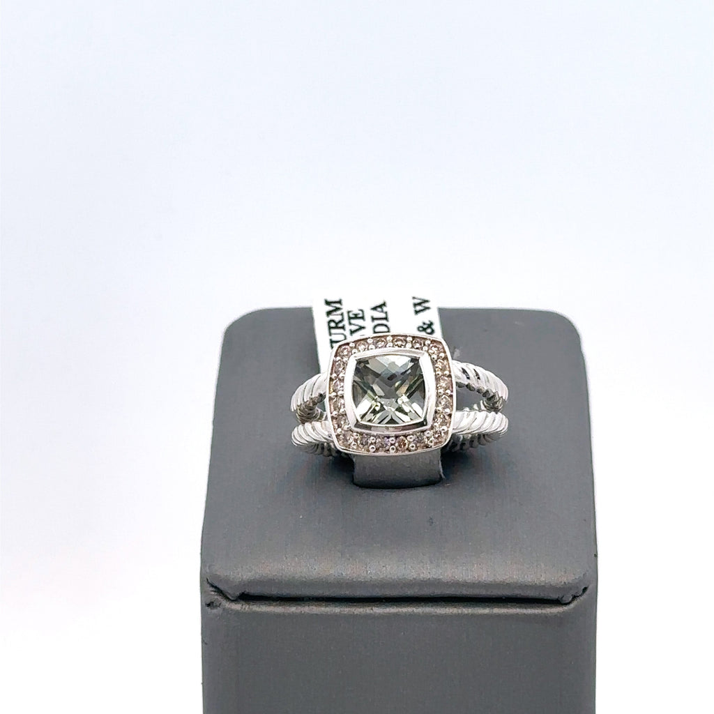 David Yurman Albion Ring Sterling Silver w/ Prasiolite &  Diamonds, S108054