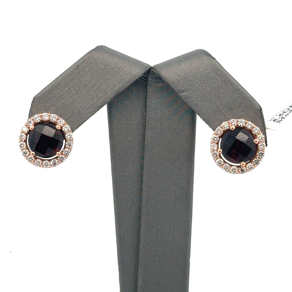 LeVian 14k Rose Gold Garnet & Halo Diamond Stud Earrings, 5.5G, S108104