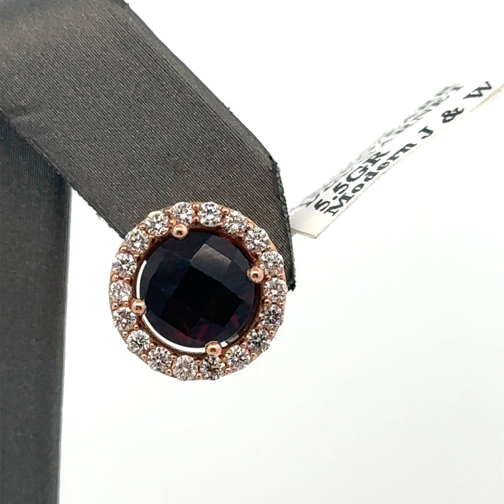 LeVian 14k Rose Gold Garnet & Halo Diamond Stud Earrings, 5.5G, S108104