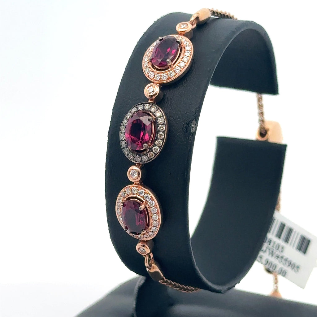 LeVian 14k Rose Gold Garnet & Halo Diamonds Bolo Bracelet, 9.9.G, S108103