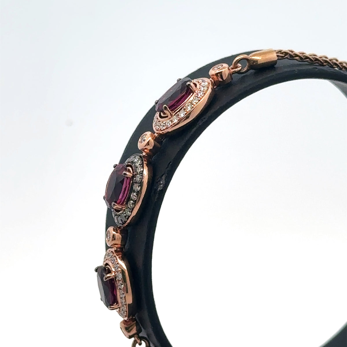 LeVian 14k Rose Gold Garnet & Halo Diamonds Bolo Bracelet, 9.9.G, S108103