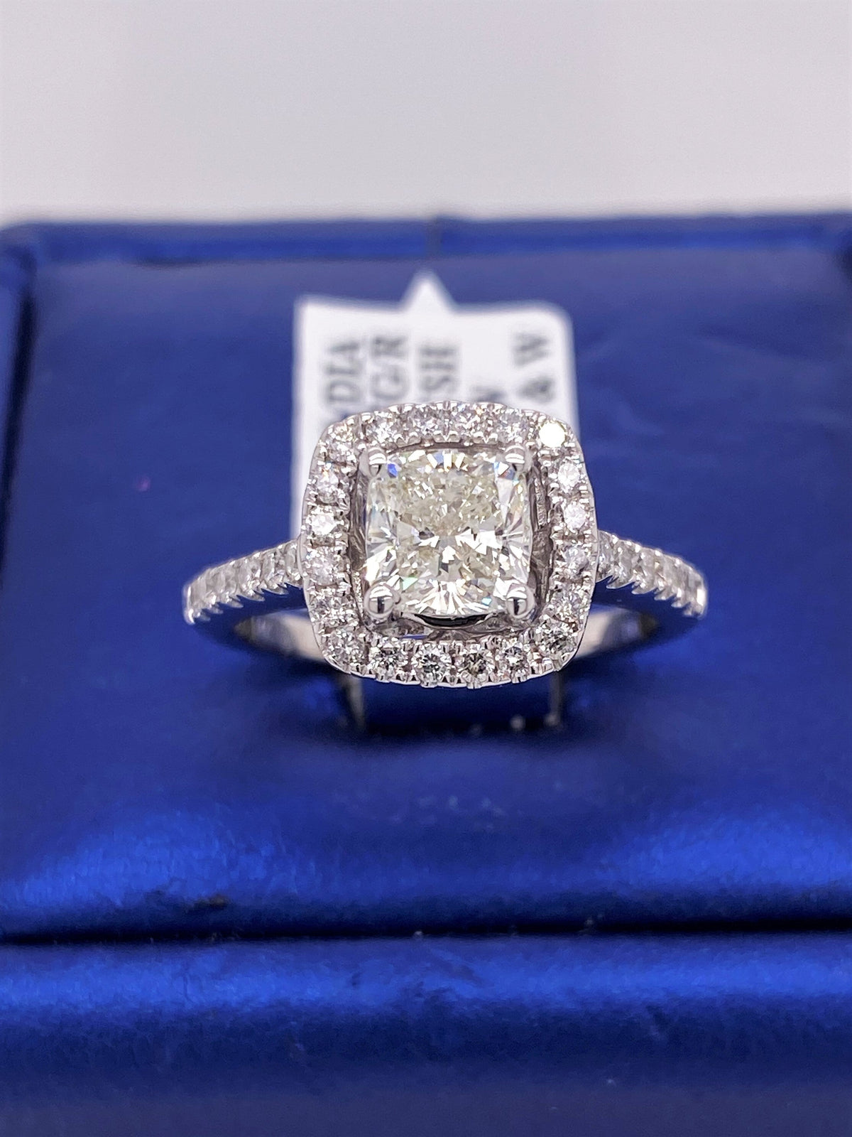 14k White Gold 1.50 CT Cushion Diamond Halo Engagement Ring