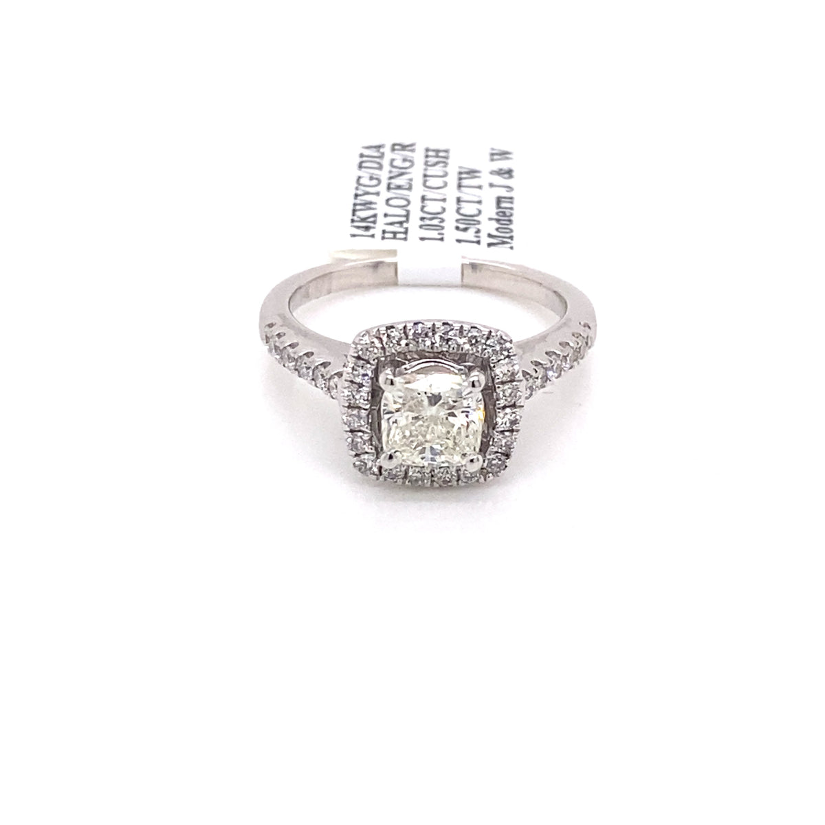 14k White Gold 1.50 CT Cushion Diamond Halo Engagement Ring