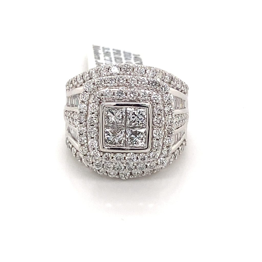 14k White Gold 3.50 CT Diamond Ladies Cluster Ring