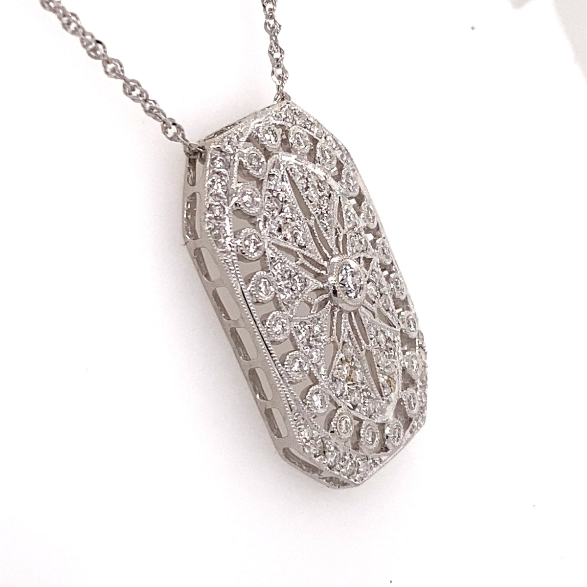 18k White Gold 1.00 CT Diamond Filigree Pendant