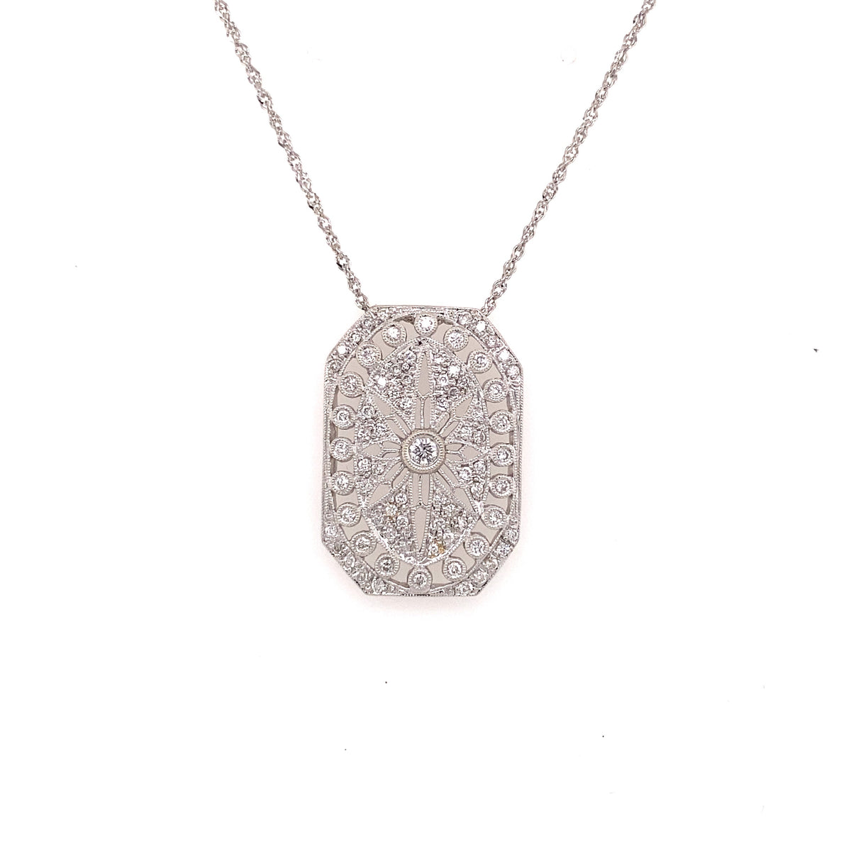 18k White Gold 1.00 CT Diamond Filigree Pendant