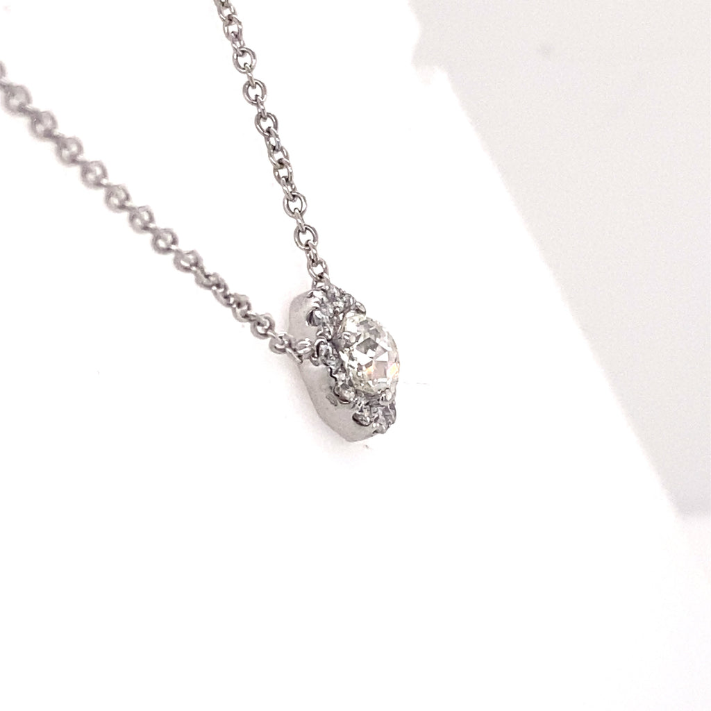 14k White Gold 1.10 CT Briolette Diamond Pendant Necklace, S106848