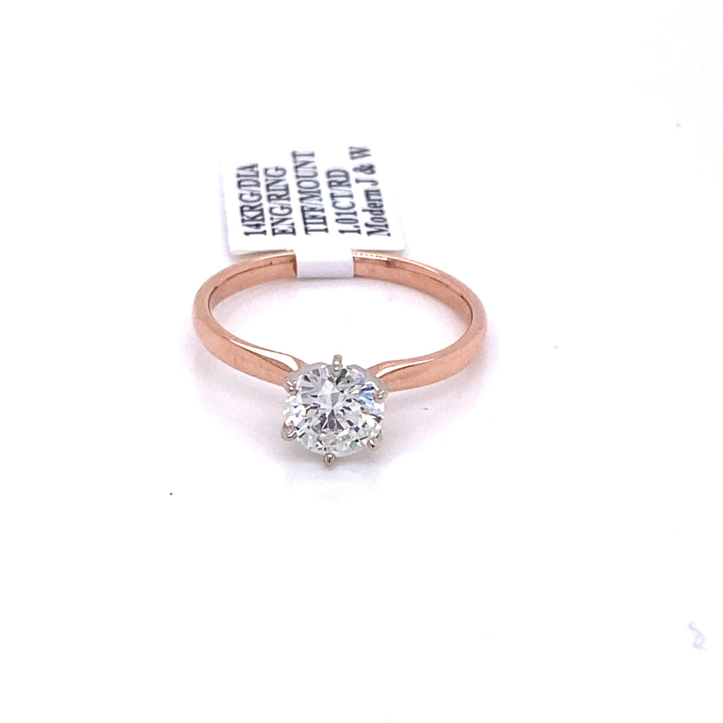 14k Rose Gold Solitaire 1.01 CT Diamond Engagament Ring